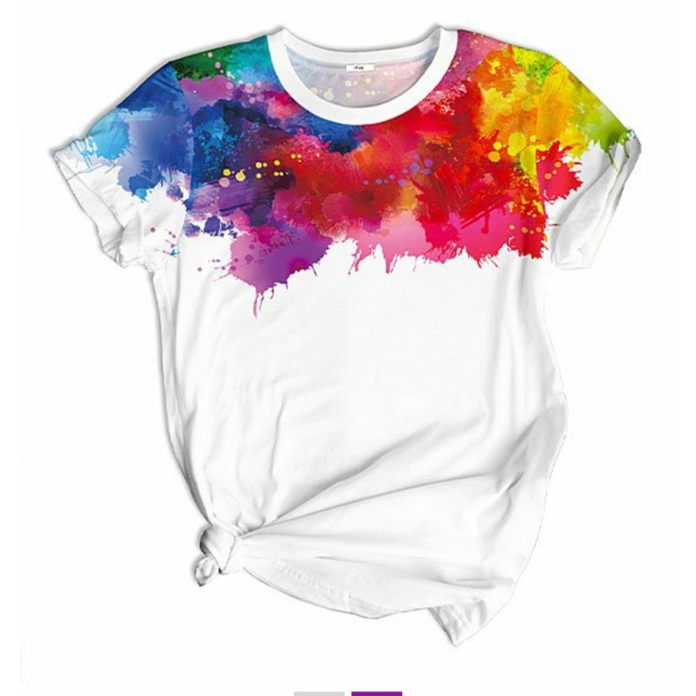 🌷PIXIE LADY - Women's Multicolor Watercolor Graphic Crewneck Tee - Size XL